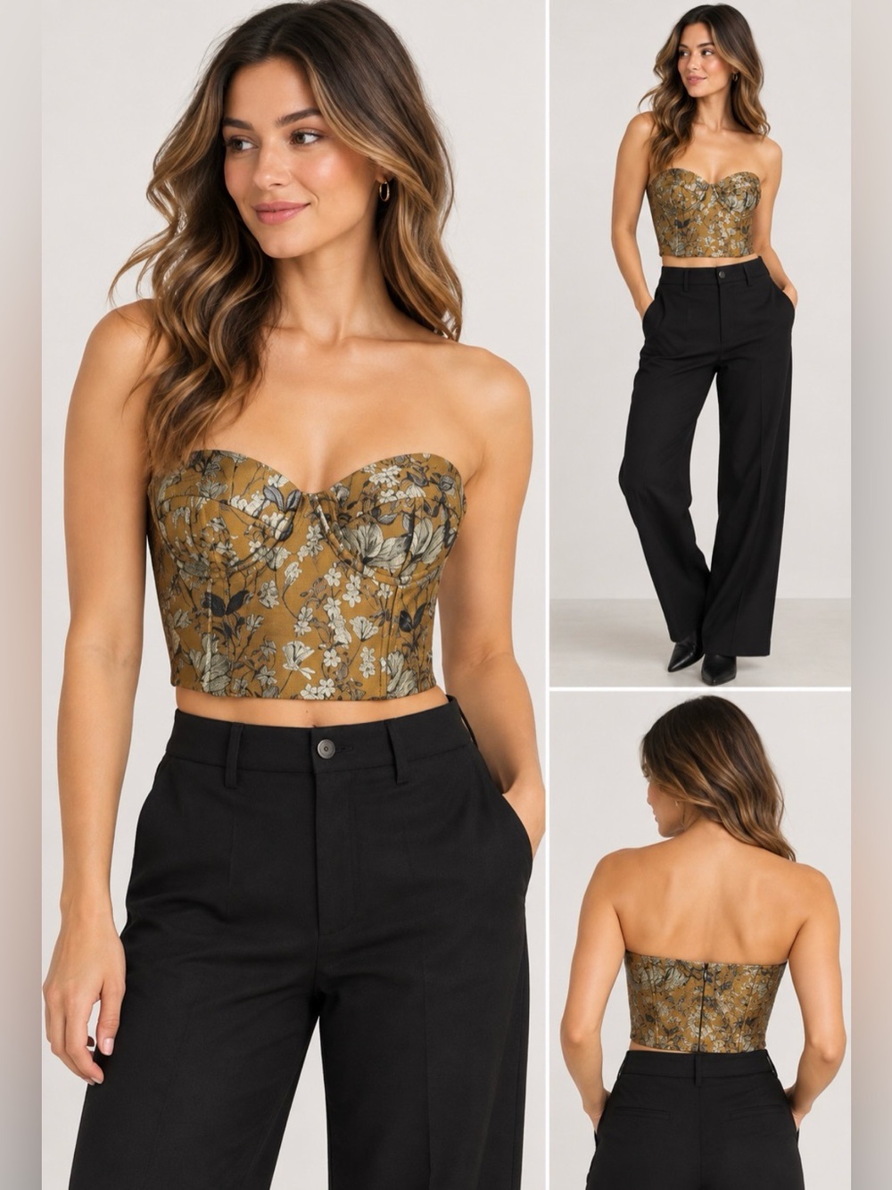 Banana Republic Floral Jacquard Cropped Corset Bustier Top Size 4